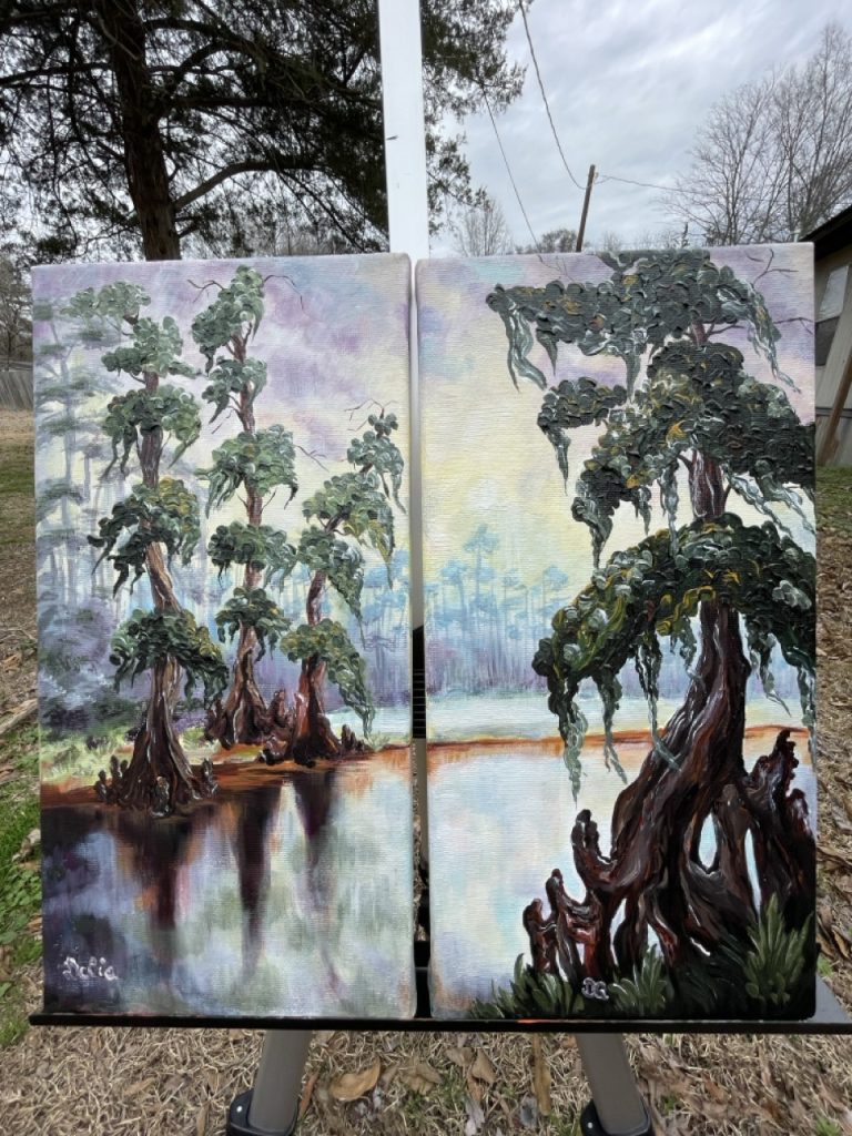 Southern Cypress trees original paintings duo